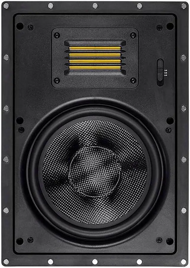 Alt view image 9 of 9 - Monoprice 2-Way Carbon Fiber In-Wall Speakers - 8 Inch (Pair) With Magnetic Grille And Ribbon Tweeter - Amber Series