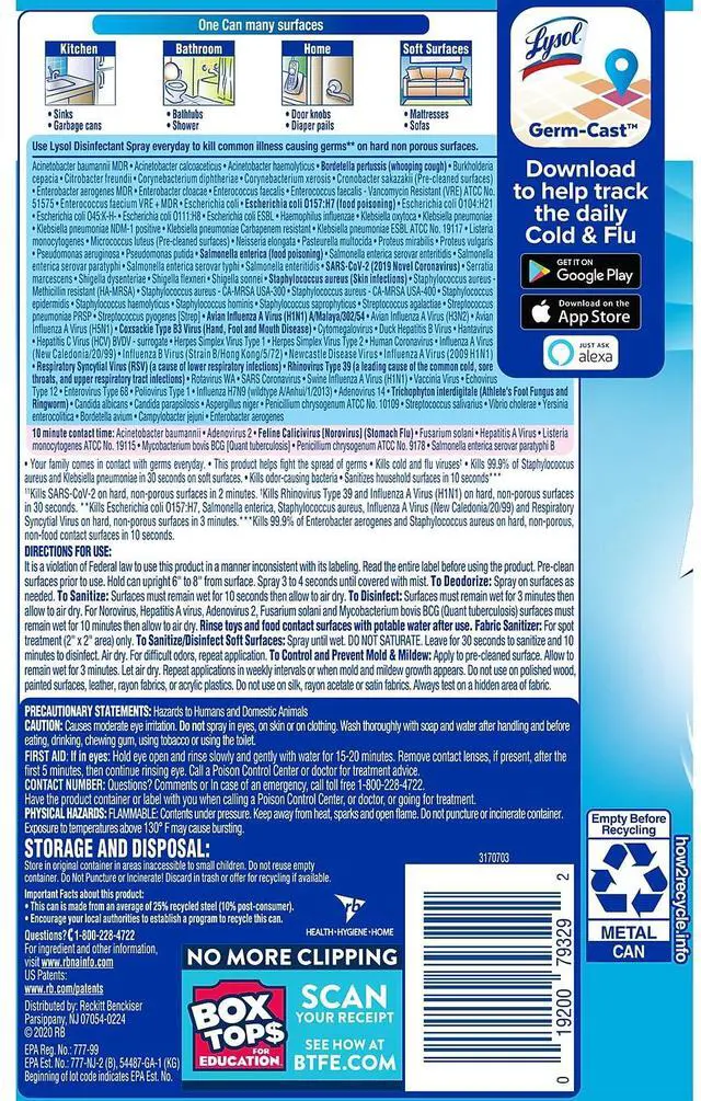 Alt view image 18 of 20 - Lysol Disinfectant Spray Crisp Linen Scent 19oz Aerosol 79329
