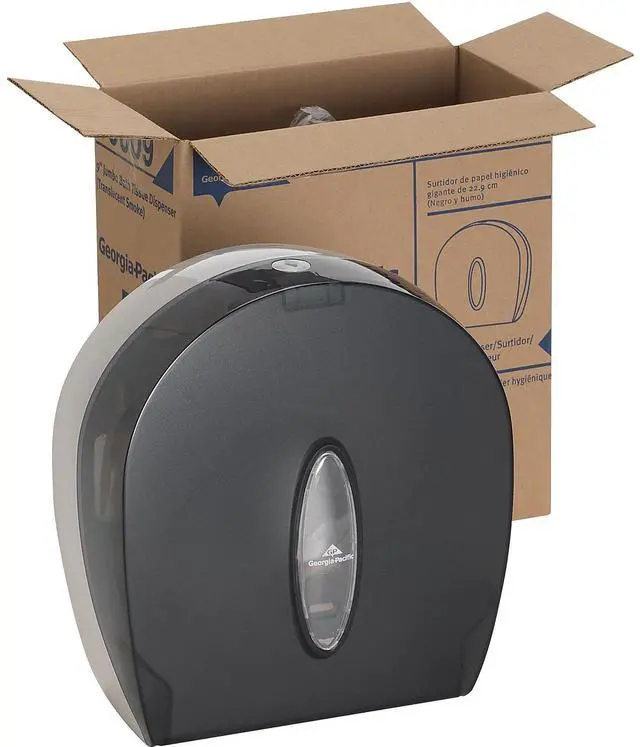 Alt view image 14 of 15 - Georgia Pacific 59009 Jumbo Jr. Bathroom Tissue Dispenser, 11.29" x 10.61" x 5.39", Translucent Smoke
