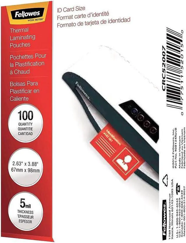 Alt view image 11 of 14 - Fellowes 52015 Laminating Pouches, 5 mil, 2 5/8 x 3 3/8, 100 per Pack