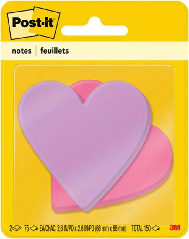 Alt view image 2 of 7 - Post-it Super Sticky Notepads Heart 3"x3" 75 Sheets 2/PK AST 7350HRT