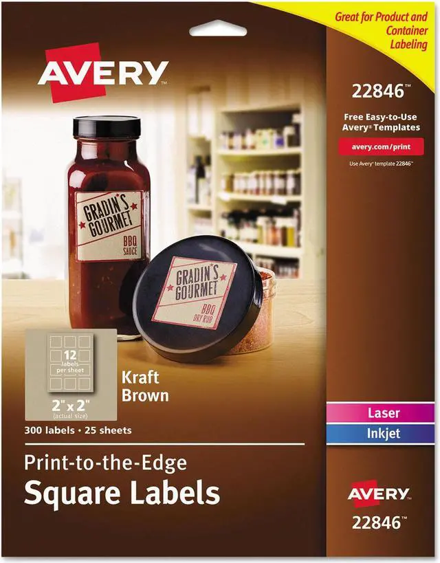 Alt view image 9 of 15 - Avery Square Print-to-the-Edge Labels 2 x 2 Kraft Brown 300/Pack 22846