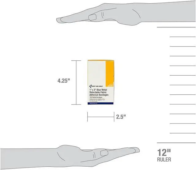 Alt view image 9 of 9 - First Aid Only Adhesive Blue Metal Detectable Bandages 1 x 3 Plastic w/Foil 100/Box H175