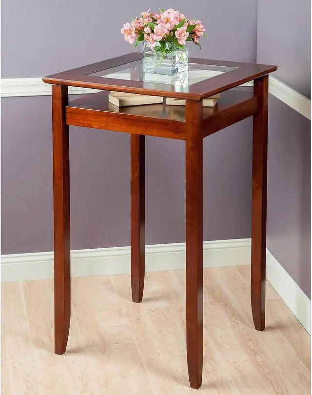 Alt view image 12 of 12 - Winsome Wood Halo Pub Table with Glass Inset & Shelf In Walnut