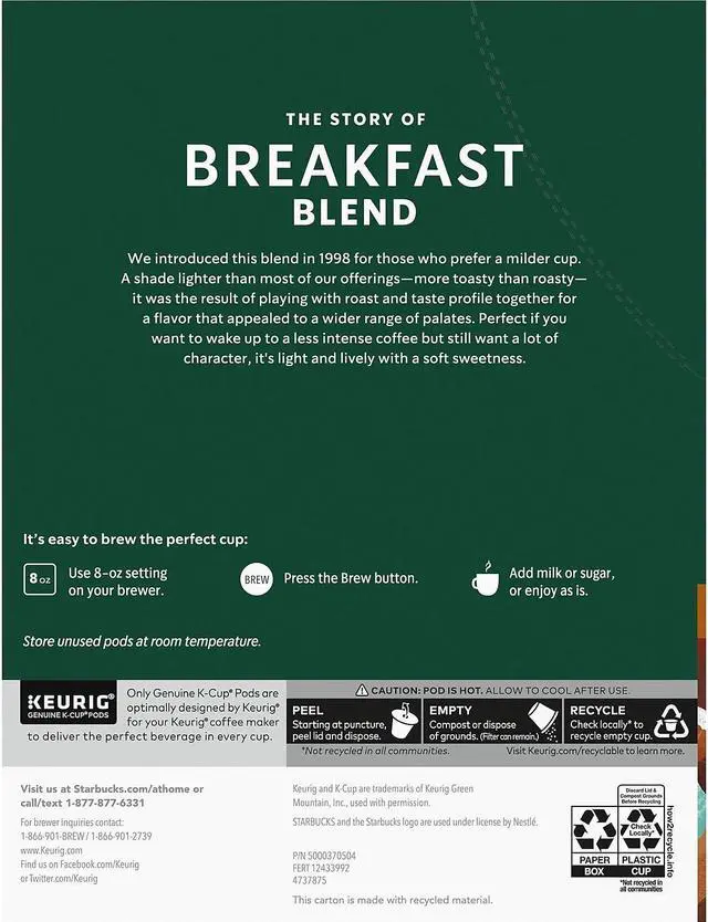 Alt view image 4 of 4 - Starbucks Breakfast Blend K-Cups 22/Box 9736