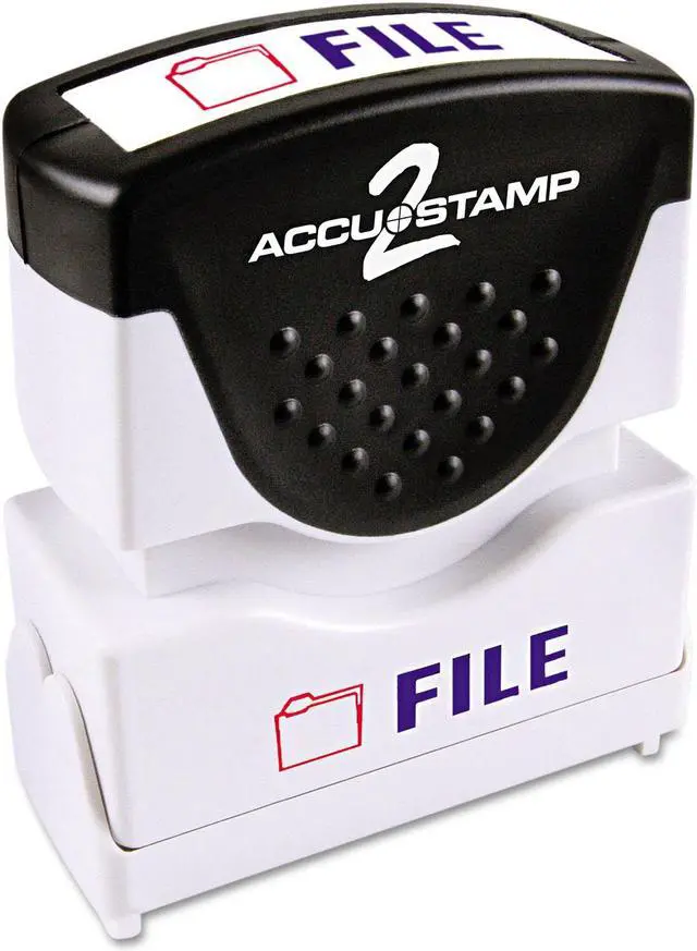 Alt view image 4 of 5 - Accustamp2 035534 1 5/8 x 1/2 Red/Blue File Accustamp2 Shutter Stamp with Microban