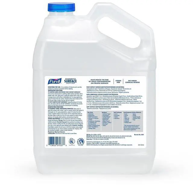 Alt view image 10 of 16 - PURELL Foodservice Surface Sanitizer Fragrance Free 1 gal Bottle 434104EA