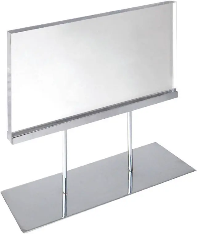 Main image of Azar Medium Acrylic Block Sign Holder On Chrome Stand For Counter (104566)