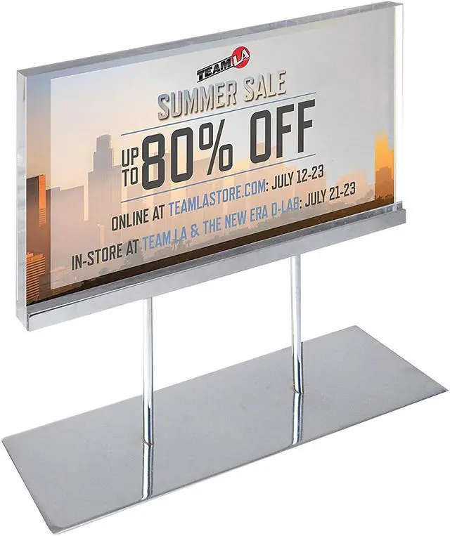 Alt view image 5 of 5 - Azar Medium Acrylic Block Sign Holder On Chrome Stand For Counter (104566)