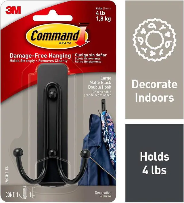 Alt view image 3 of 18 - 3M COMPANY 4LB BLK Decor DBL Hook 17036MB-ES