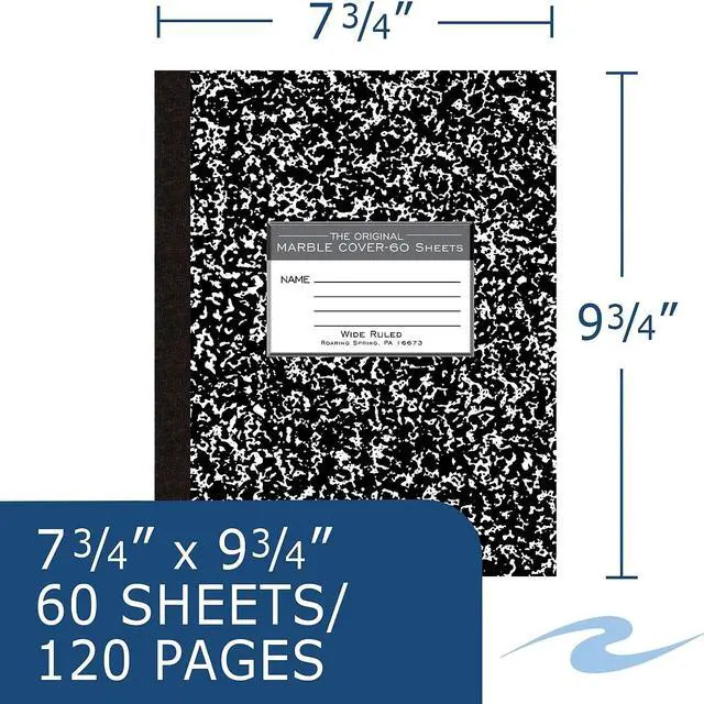 Alt view image 2 of 15 - Roaring Spring Paper Products 1-Subject Composition Notebooks 8" x 10" Wide Ruled 60 Sheets Black (77505)
