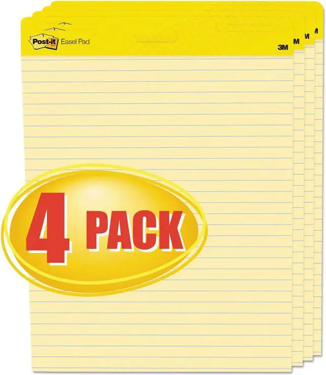 Alt view image 3 of 20 - 3M 561VAD4PK Self-Stick Easel Pads, Ruled, 25 x 30, Yellow, 4 30-Sheet Pads/Carton