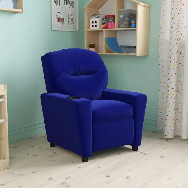 Alt view image 10 of 20 - Contemporary Blue Microfiber Kids Recliner with Cup Holder