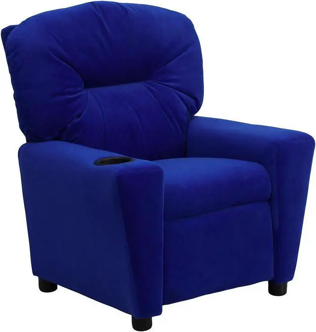 Alt view image 9 of 20 - Contemporary Blue Microfiber Kids Recliner with Cup Holder