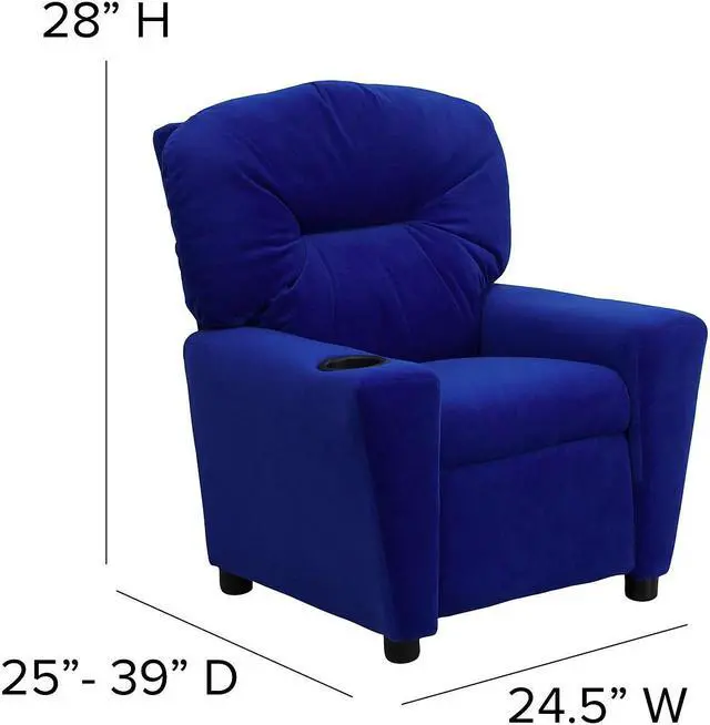 Alt view image 13 of 20 - Contemporary Blue Microfiber Kids Recliner with Cup Holder