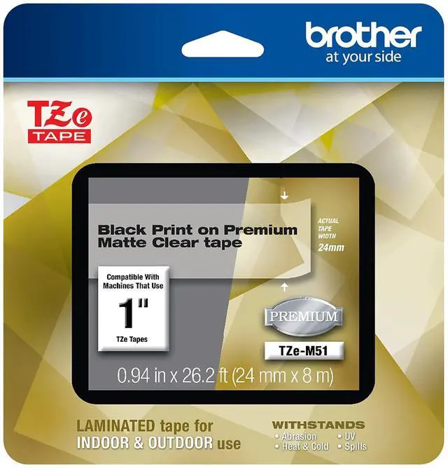 Alt view image 4 of 14 - Brother TZeM51 Black Print on Premium Matte Clear Laminated Tape for P-touch Label Maker, 24.00 mm (0.94”) wide x 8.00 m (26.20 ft.) long