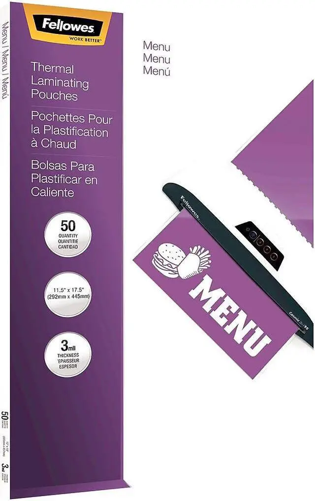 Alt view image 5 of 11 - Fellowes Thermal Pouches Menu 50/Pack (52013) 814588