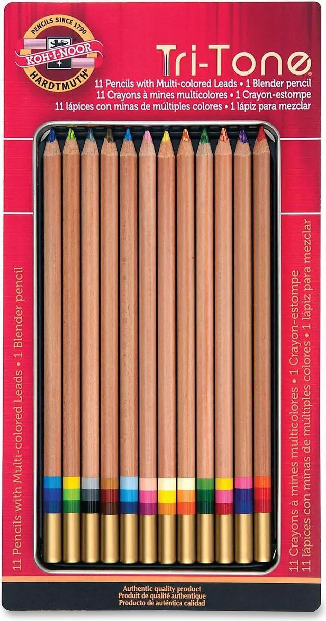 Alt view image 11 of 14 - Koh-I-Noor Tri-Tone Multicolored Pencils 12/ST Multi FA33TIN12BC