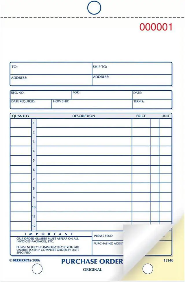 Alt view image 2 of 5 - Rediform Purchase Order Book Bottom Punch 5 1/2 x 7 7/8 Two-Part Carbonless 50