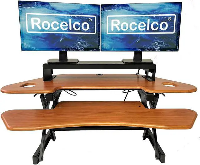Alt view image 2 of 6 - Rocelco 46""W 5""-18""H Adjustable Corner Standing Desk Converter with ACUSB