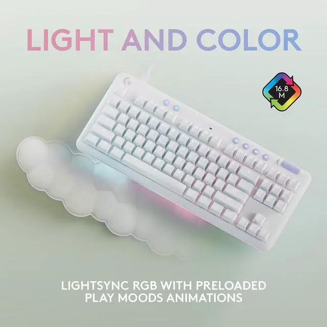Alt view image 13 of 17 - Logitech G713 Wired Mechanical Gaming Keyboard with LIGHTSYNC RGB Lighting, Tactile Switches (GX Brown), and Keyboard Palm Rest, PC and Mac Compatible - White Mist