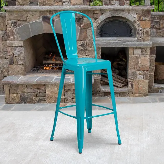 Alt view image 9 of 14 - FLASH FURNITURE 4-ET-3534-30-CB-GG Teal Metal Outdoor Stool,30"