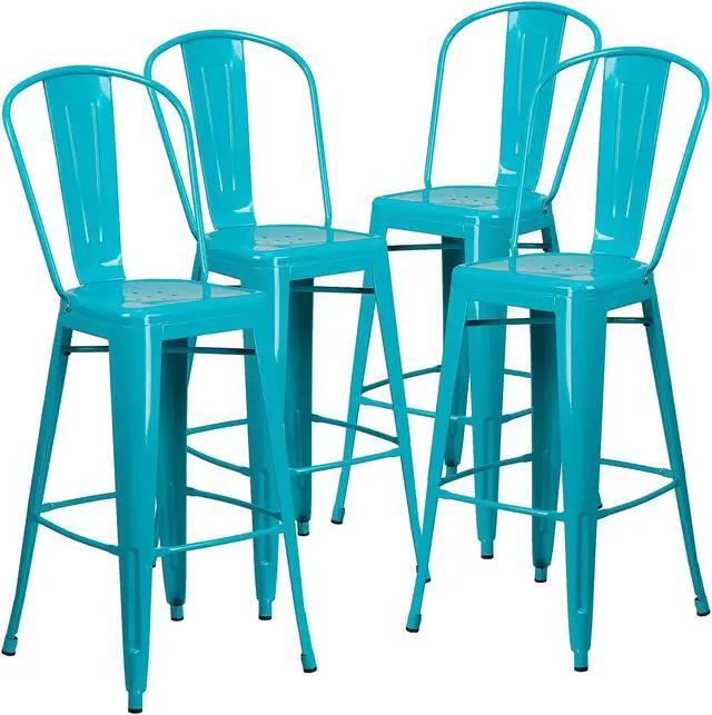 Alt view image 8 of 14 - FLASH FURNITURE 4-ET-3534-30-CB-GG Teal Metal Outdoor Stool,30"