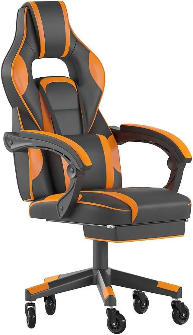 Main image of Flash Furniture X40 Ergonomic LeatherSoft Swivel Gaming Massaging Chair with Transparent Wheels Black/Orange (CH00288ORRLB)