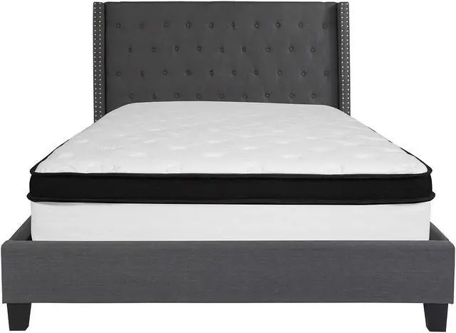 Alt view image 8 of 18 - Riverdale Queen Size Tufted Upholstered Platform Bed in Dark Gray Fabric with Memory Foam Mattress