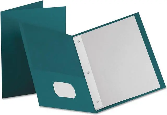 Alt view image 4 of 5 - Oxford 57755 Paper Twin-Pocket Portfolio, Tang Clip, Letter, 1/2" Capacity, Teal, 25/Box