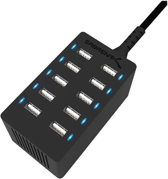 Alt view image 4 of 7 - SABRENT 60 Watt (12 Amp) 10 Port [UL Certified] Family Sized Desktop USB Rapid Charger. Smart USB Ports with Auto Detect Technology [Black] (AX-TPCS)