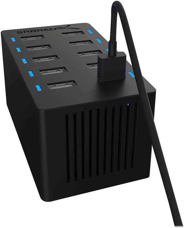 Alt view image 3 of 7 - SABRENT 60 Watt (12 Amp) 10 Port [UL Certified] Family Sized Desktop USB Rapid Charger. Smart USB Ports with Auto Detect Technology [Black] (AX-TPCS)
