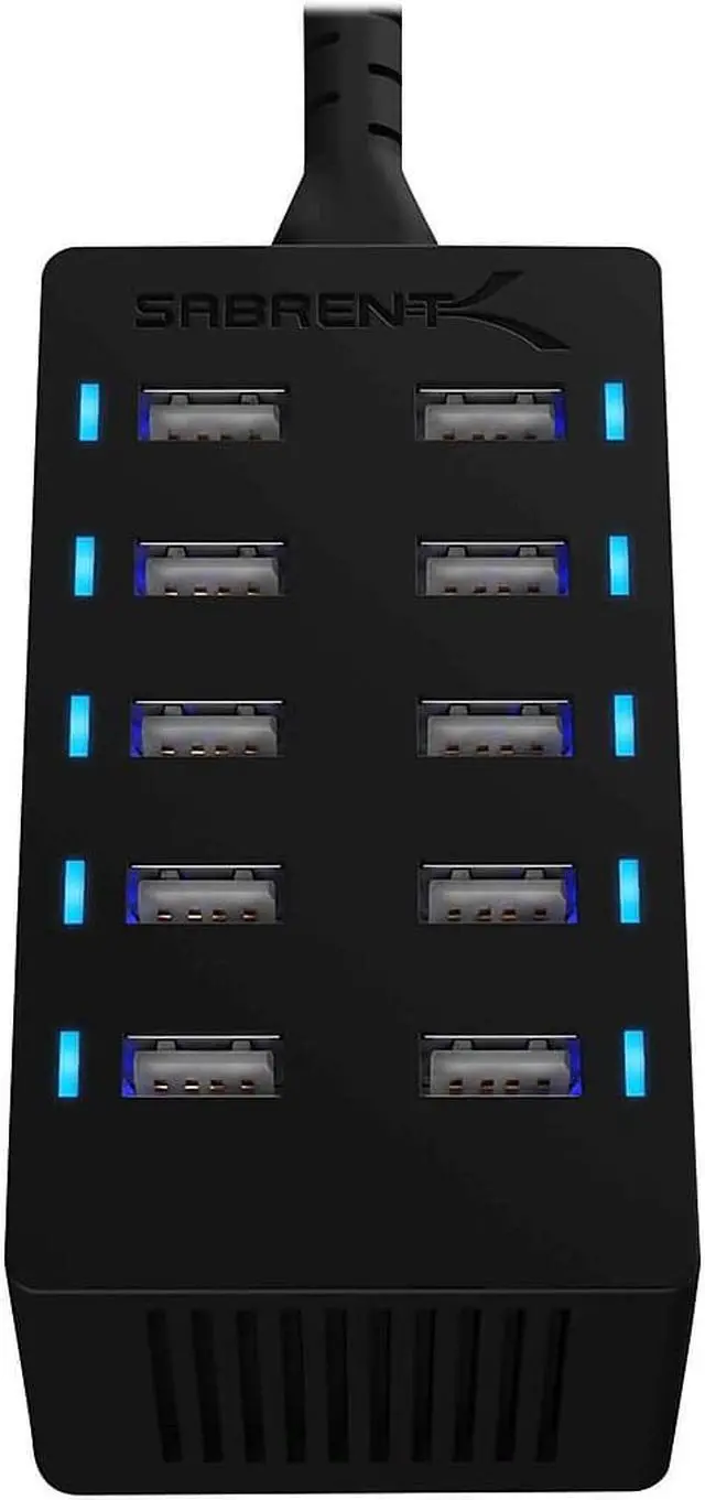 Alt view image 2 of 7 - SABRENT 60 Watt (12 Amp) 10 Port [UL Certified] Family Sized Desktop USB Rapid Charger. Smart USB Ports with Auto Detect Technology [Black] (AX-TPCS)