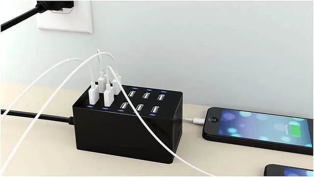 Alt view image 7 of 7 - SABRENT 60 Watt (12 Amp) 10 Port [UL Certified] Family Sized Desktop USB Rapid Charger. Smart USB Ports with Auto Detect Technology [Black] (AX-TPCS)