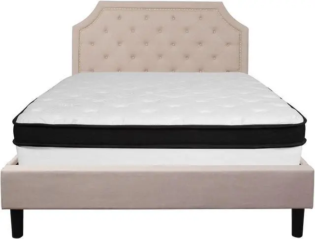 Alt view image 9 of 18 - Brighton Queen Size Tufted Upholstered Platform Bed in Beige Fabric with Memory Foam Mattress