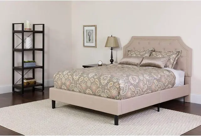 Alt view image 10 of 18 - Brighton Queen Size Tufted Upholstered Platform Bed in Beige Fabric with Memory Foam Mattress