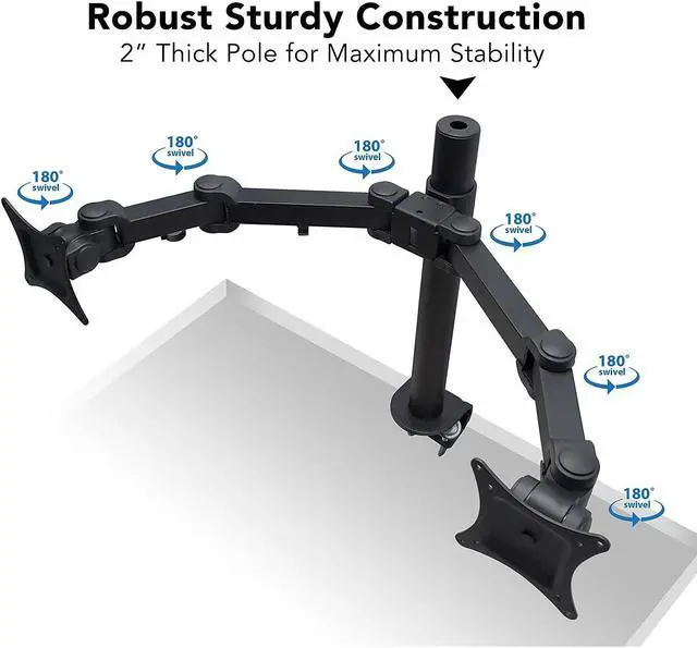 Alt view image 10 of 12 - Mount-It! Dual Monitor Mount Desk Stand | 27" Max Screen Size | C-Clamp and Grommet Base