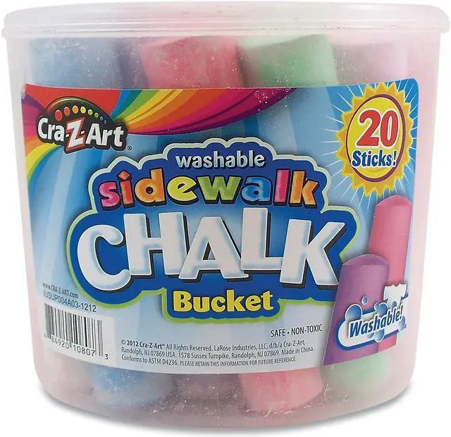 Alt view image 2 of 4 - Washable Sidewalk Jumbo Chalk in Storage Bucket with Lid and Handle 12.63" 20 Assorted Colors 108076