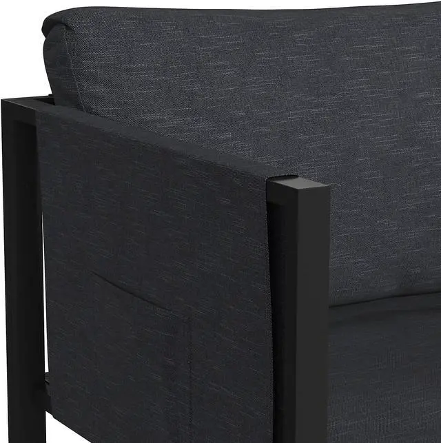 Alt view image 13 of 20 - Indoor/Outdoor Patio Chair with Cushions - Modern Steel Framed Chair with Storage Pockets, Black with Charcoal Cushions