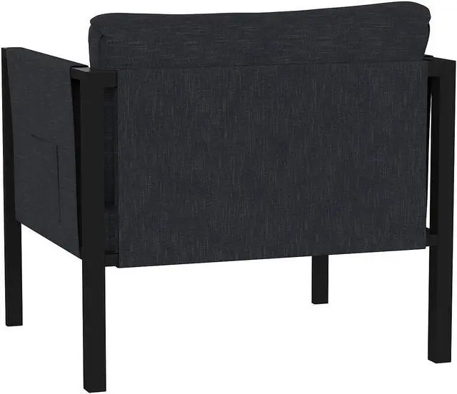 Alt view image 12 of 20 - Indoor/Outdoor Patio Chair with Cushions - Modern Steel Framed Chair with Storage Pockets, Black with Charcoal Cushions