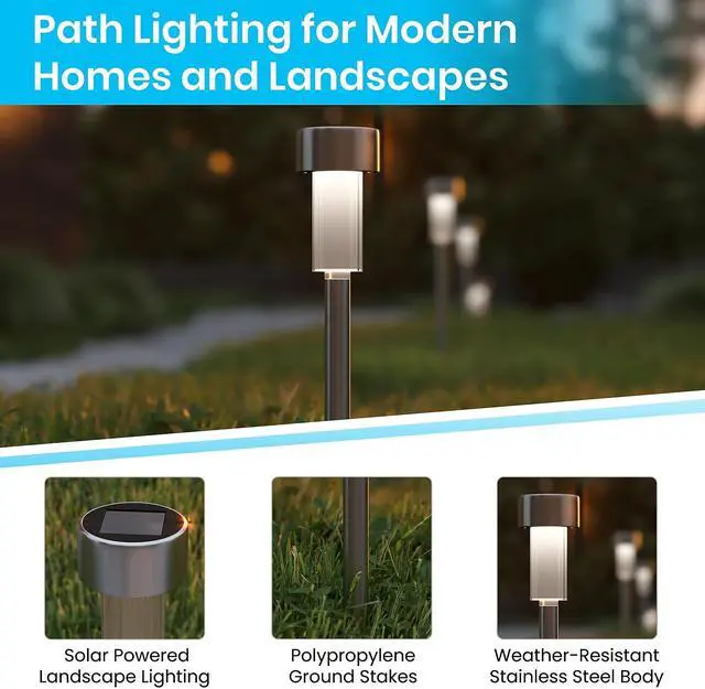 Alt view image 11 of 13 - 12 Pack Stainless Steel LED Solar Lights, Weather Resistant Outdoor Solar Powered Lights for Pathway, Garden, & Yard