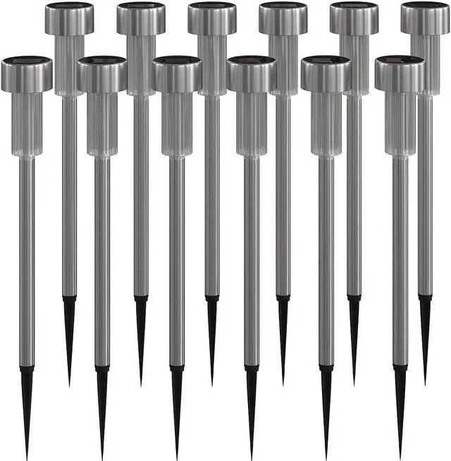Alt view image 7 of 13 - 12 Pack Stainless Steel LED Solar Lights, Weather Resistant Outdoor Solar Powered Lights for Pathway, Garden, & Yard