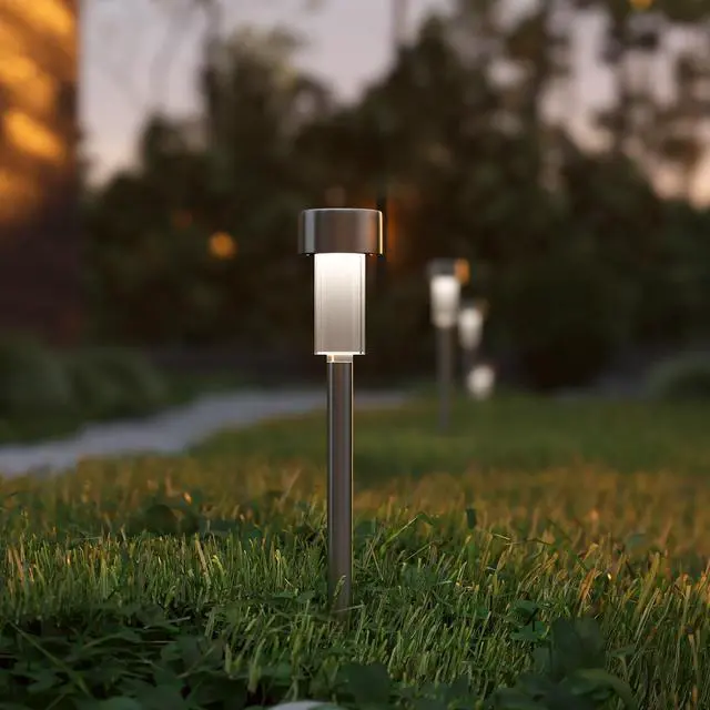 Alt view image 8 of 13 - 12 Pack Stainless Steel LED Solar Lights, Weather Resistant Outdoor Solar Powered Lights for Pathway, Garden, & Yard