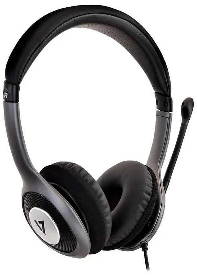 Alt view image 16 of 19 - V7 HU521 Deluxe USB Stereo Headphones with Microphone - Black & Grey