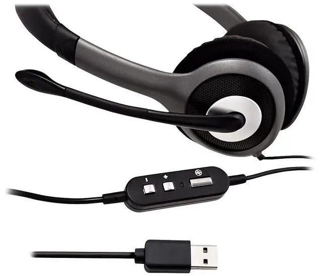 Alt view image 19 of 19 - V7 HU521 Deluxe USB Stereo Headphones with Microphone - Black & Grey