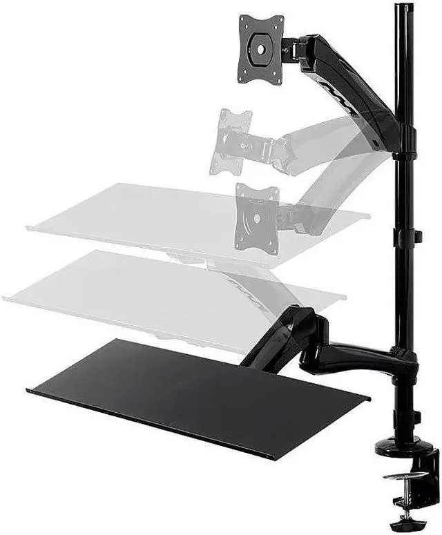 Alt view image 5 of 20 - Monoprice Sit-Stand Articulating Monitor and Keyboard Workstation | Made of High-Grade Aluminum and Steel