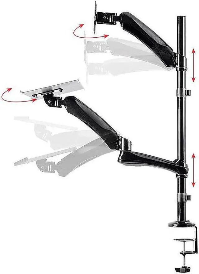 Alt view image 6 of 20 - Monoprice Sit-Stand Articulating Monitor and Keyboard Workstation | Made of High-Grade Aluminum and Steel