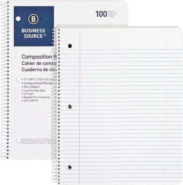 Alt view image 2 of 6 - Business Source Wirebound Notebooks 3-Hole Colg Rule 8-1/2"x11" 100Shts WE 10968