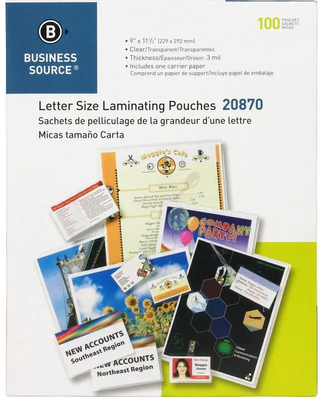Main image of Business Source Laminating Pouch Ltr 3Mil 9"x11-1/2" 100/BX Clear 20870