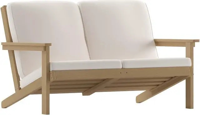 Alt view image 7 of 20 - Charlestown All-Weather Poly Resin Wood Adirondack Style Deep Seat Patio Loveseat with Cushions, Natural Cedar/Cream